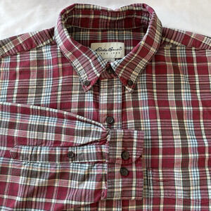 Eddie Bauer Mens Red Plaid Long Sleeve Single Pocket 100% Cotton Flannel M